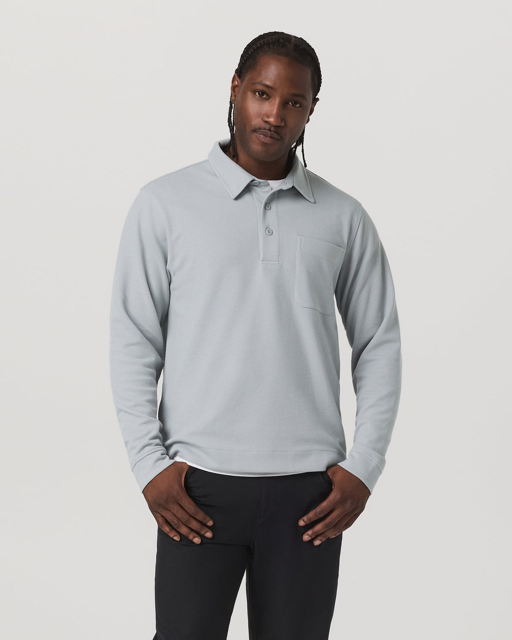 Vuori Long Sleeve Waffle Polo Men's Sea Fog Polo Shirt