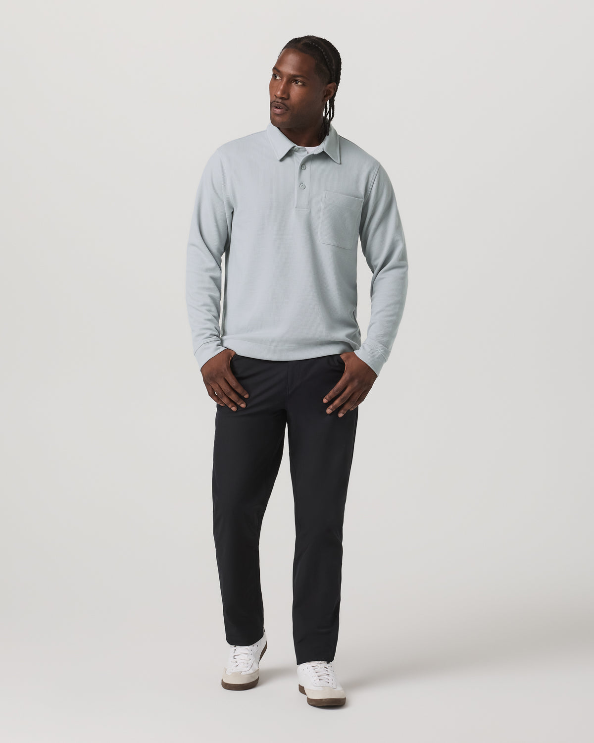 Vuori Long Sleeve Waffle Polo Men's Sea Fog Polo Shirt