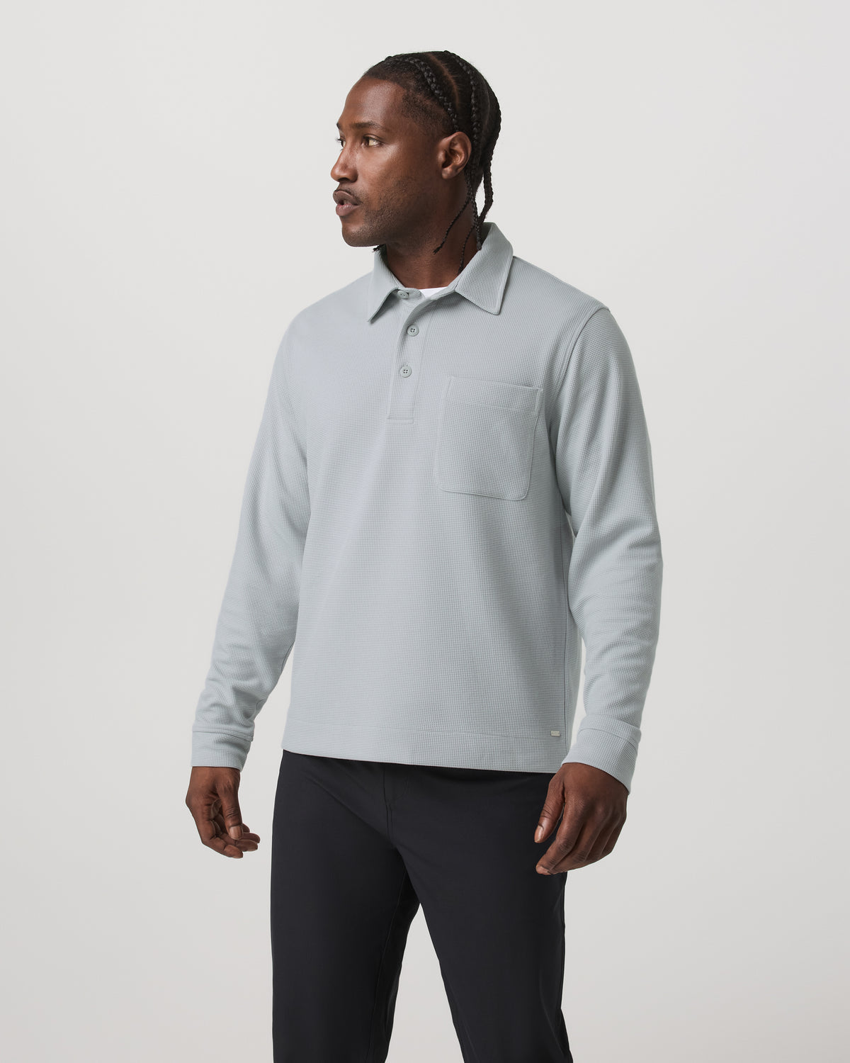 Vuori Long Sleeve Waffle Polo Men's Sea Fog Polo Shirt