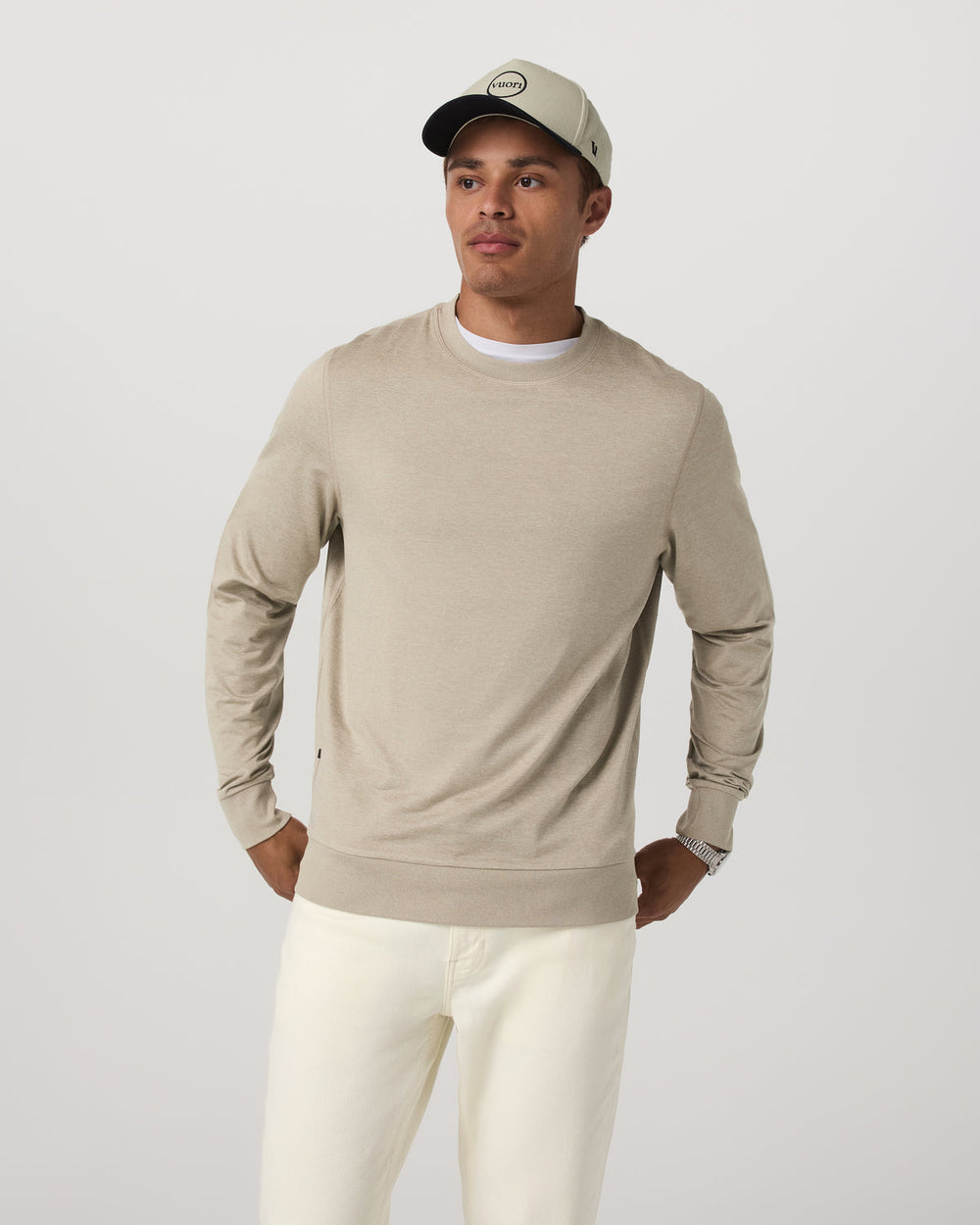 Vuori Ponto Performance Crew Men's Truffle Heather Crew Neck