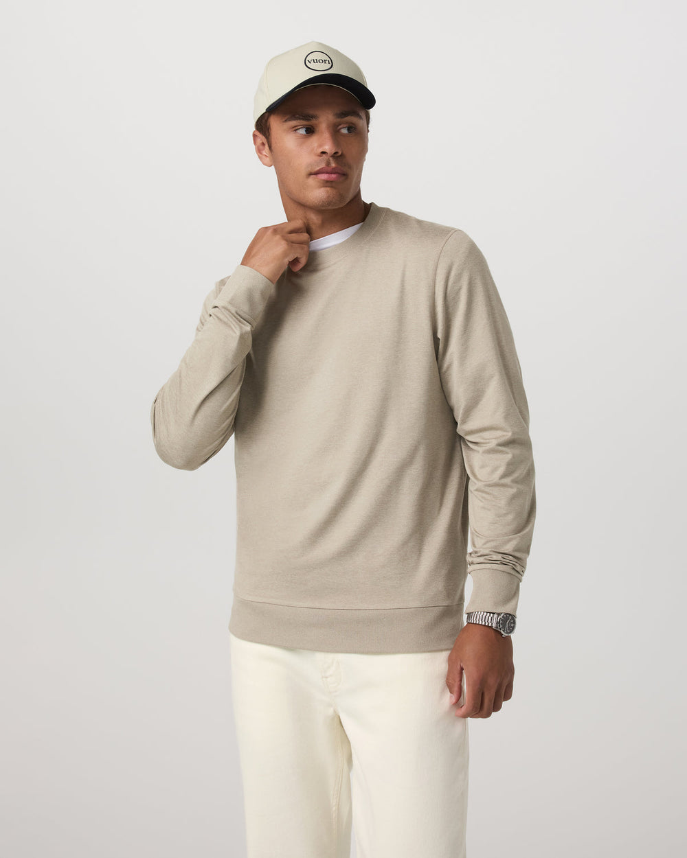 Vuori Ponto Performance Crew Men's Truffle Heather Crew Neck