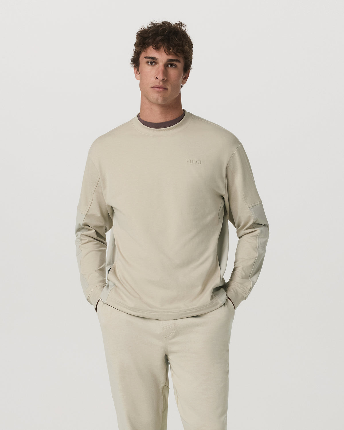 Vuori Men's Coronado Mixed Media Crew Limestone Heather