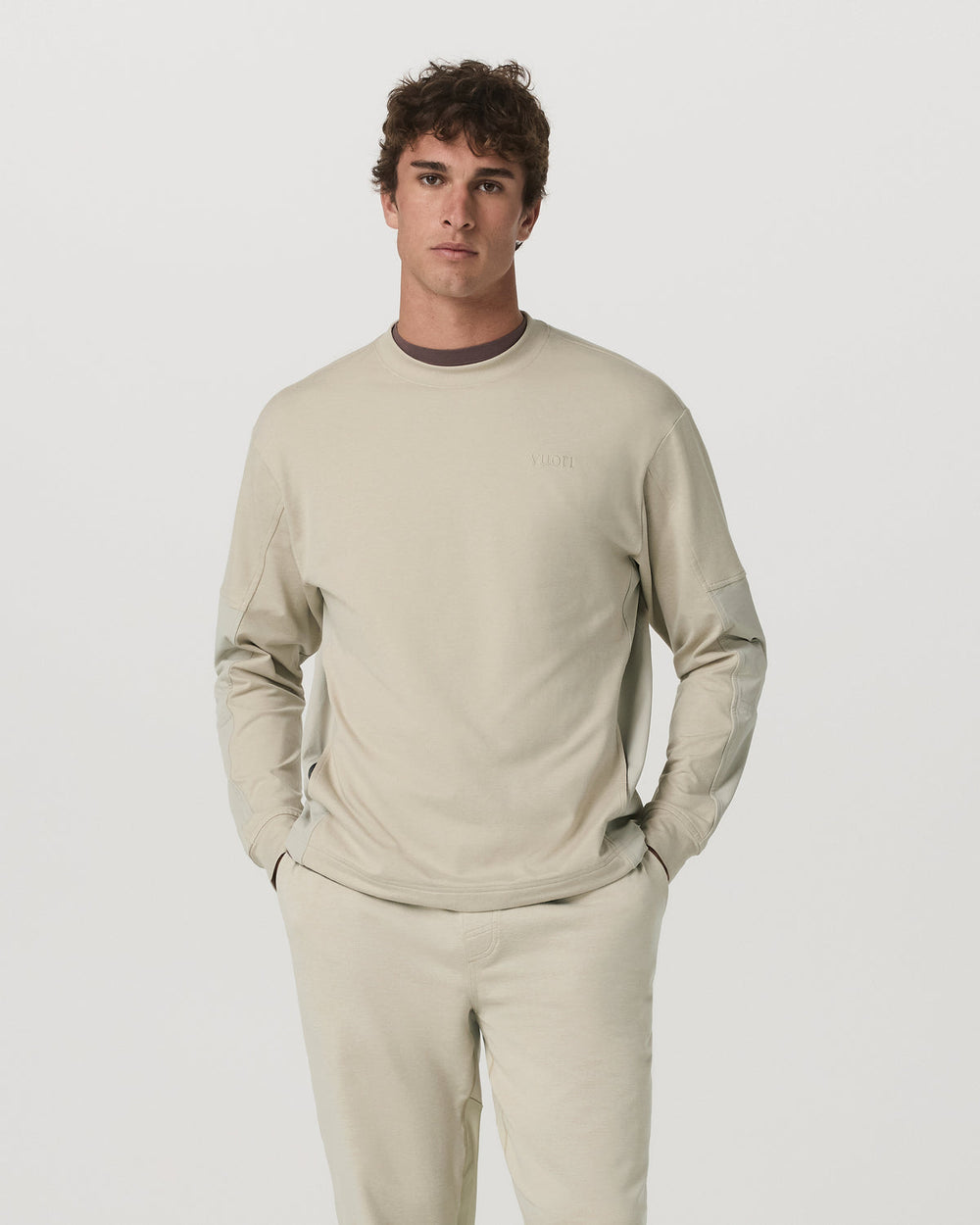 Vuori Men's Coronado Mixed Media Crew Limestone Heather