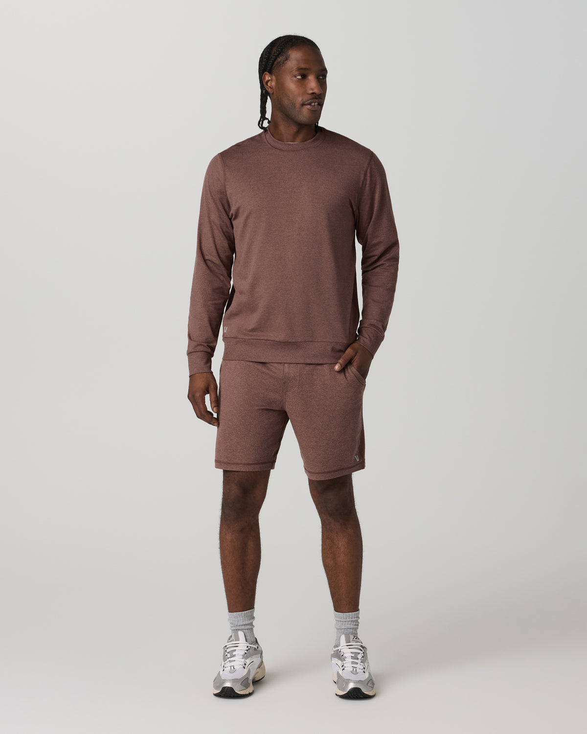 Vuori Ponto Performance Crew Men's Sable Heather Crew Neck