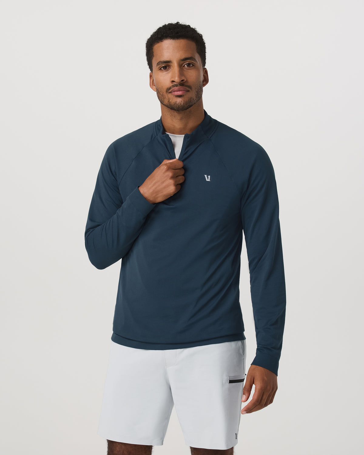 Vuori Clearview Seamless Quarter Zip Ocean Blue Long Sleeve