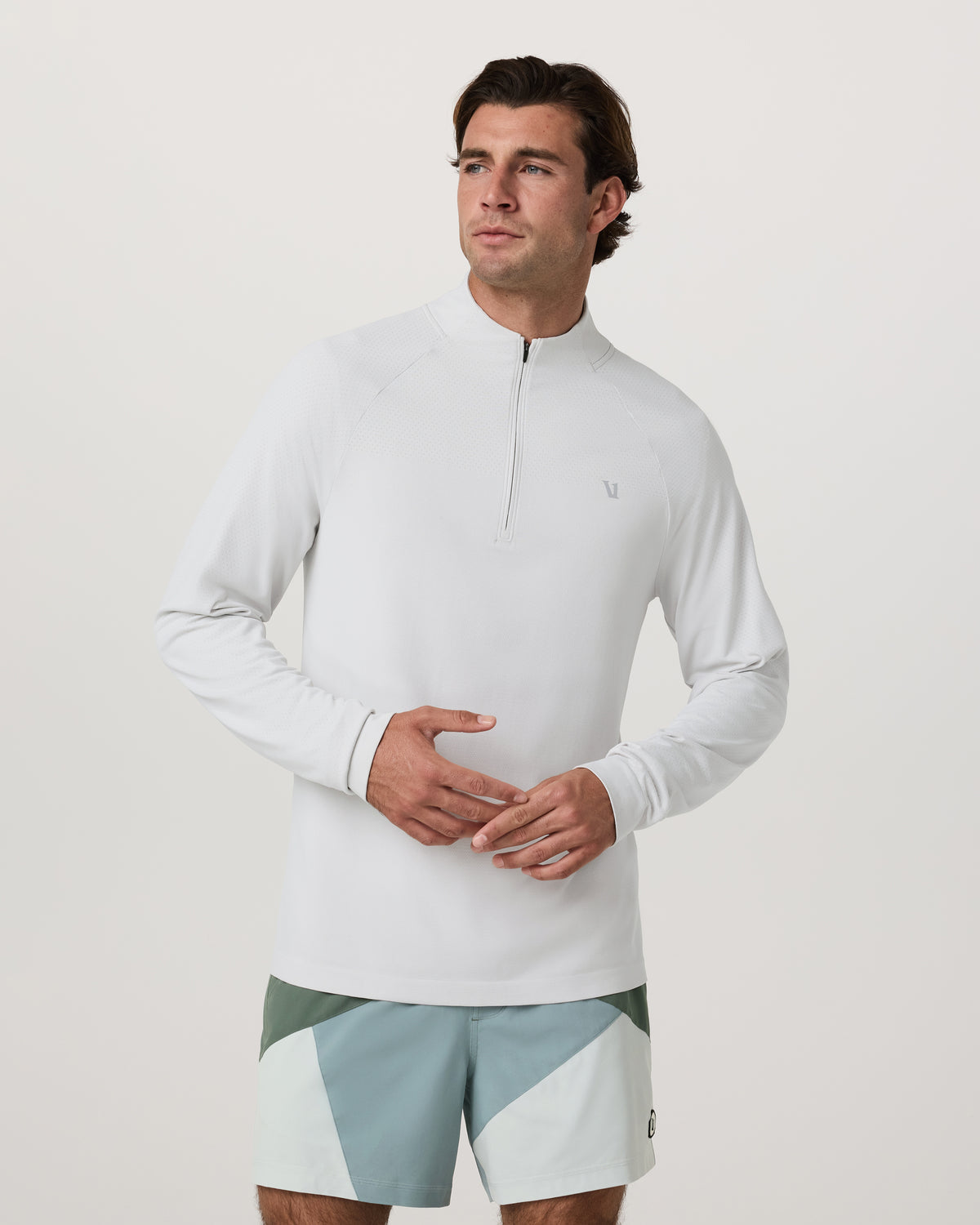 Vuori Clearview Seamless Quarter Zip Frost Grey Long Sleeve