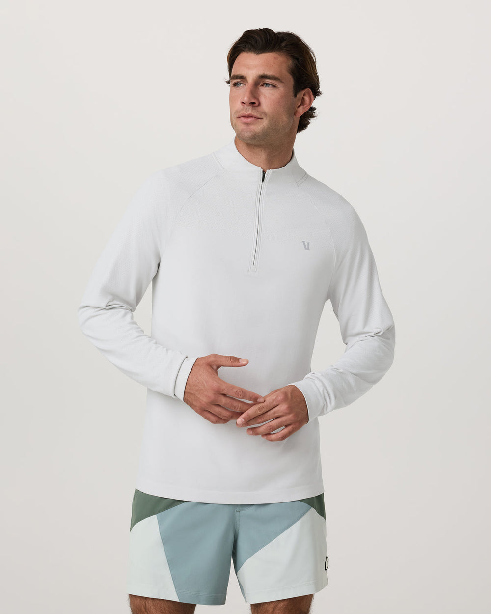 Vuori Clearview Seamless Quarter Zip Frost Grey Long Sleeve