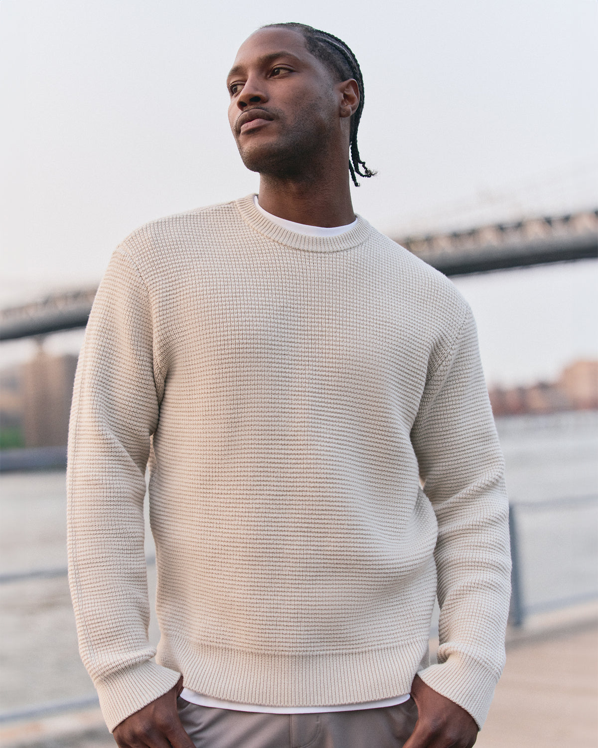 Vuori Denver Waffle Crew Sweater Men's Mushroom Wool Sweater