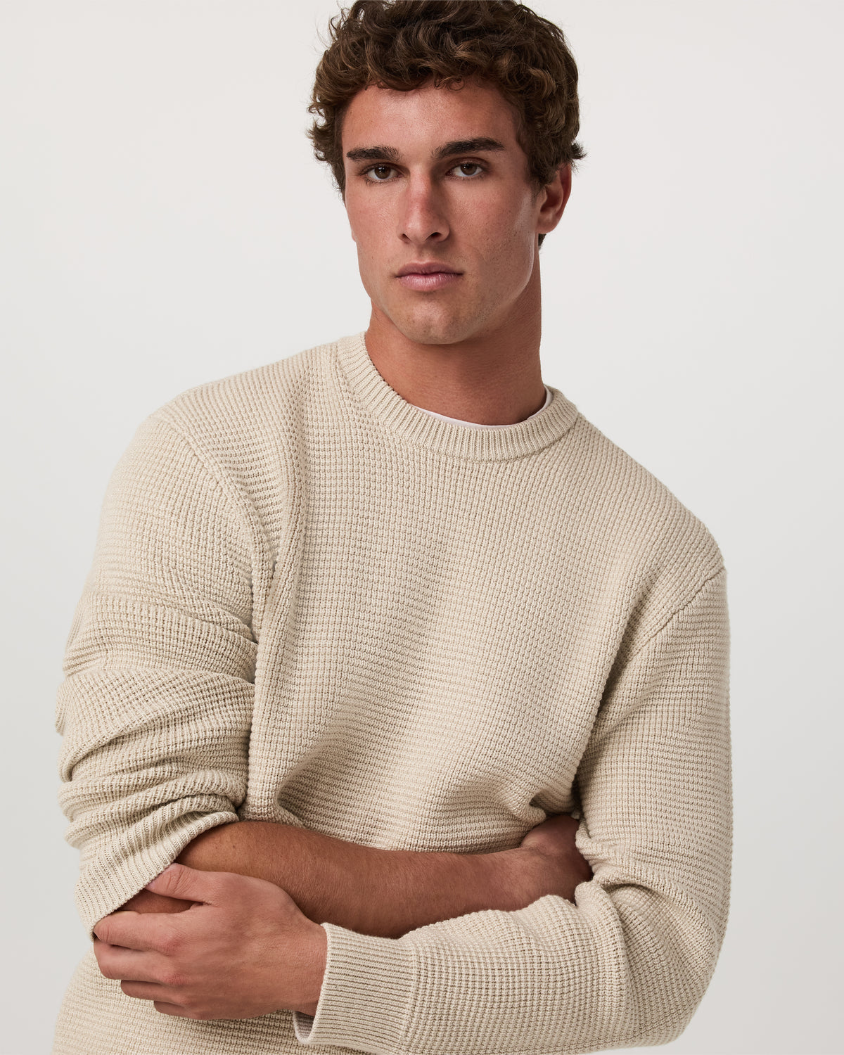 Vuori Denver Waffle Crew Sweater Men's Mushroom Wool Sweater