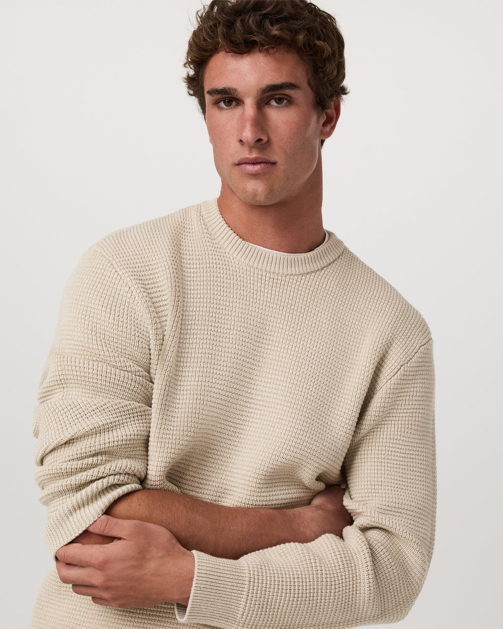 Vuori Denver Waffle Crew Sweater Men's Mushroom Wool Sweater