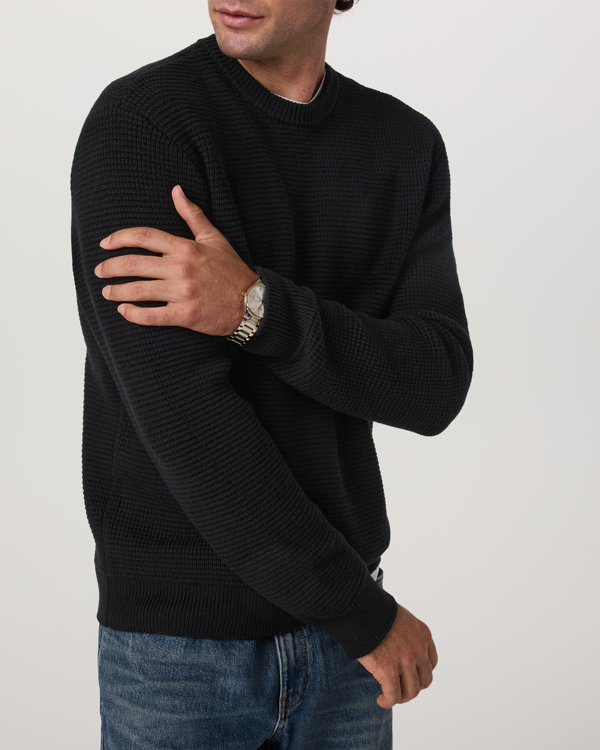 Vuori Denver Waffle Crew Sweater Men's Black Wool Sweater