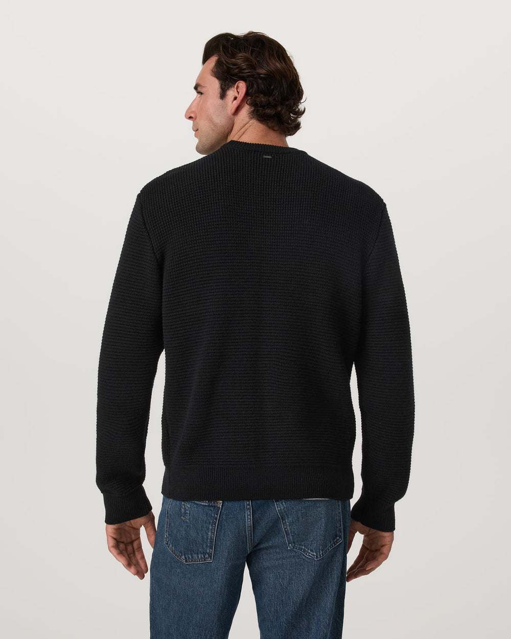 Vuori Denver Waffle Crew Sweater Men's Black Wool Sweater