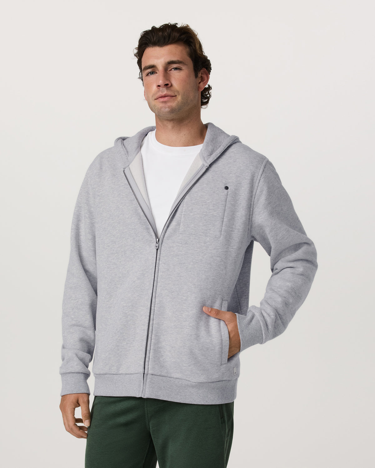 Vuori Seaside Full Zip 2.0 Men's Light Heather Grey Hoodie