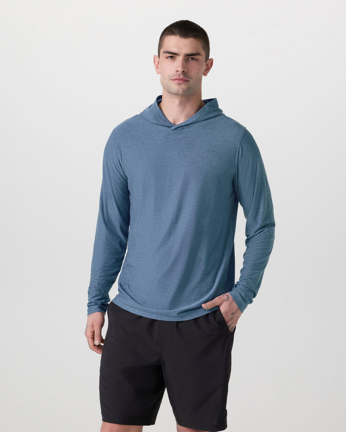 Vuori Strato Tech Hoodie Men's Pool Blue Workout Hoodie