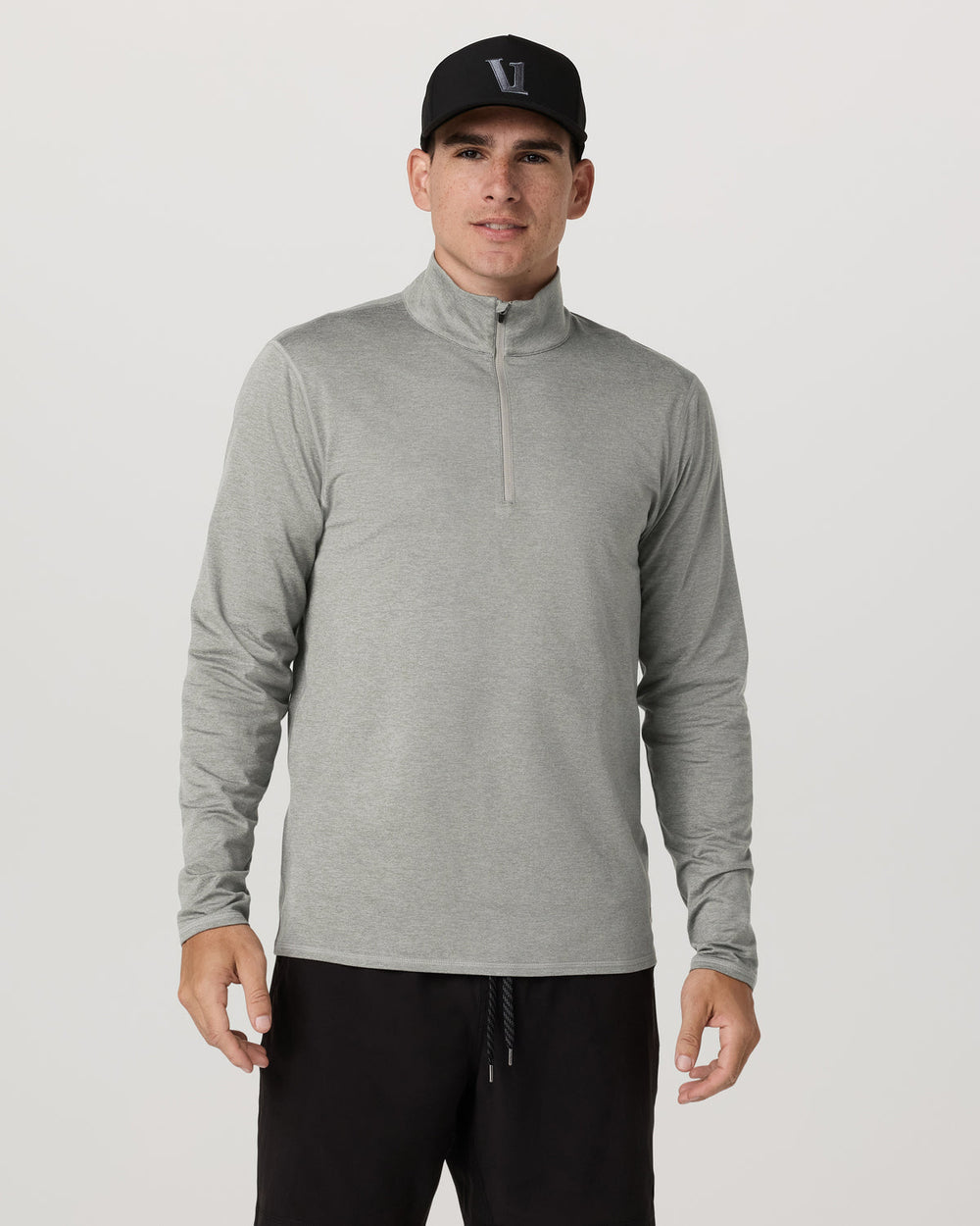 Vuori Ponto 1/2 Zip Mock Neck Men's Driftwood Heather Top