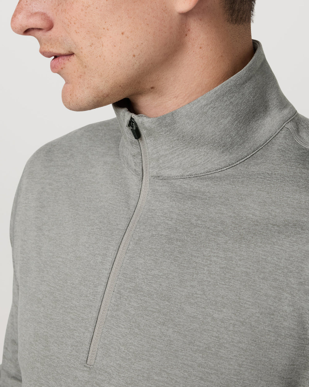 Vuori Ponto 1/2 Zip Mock Neck Men's Driftwood Heather Top