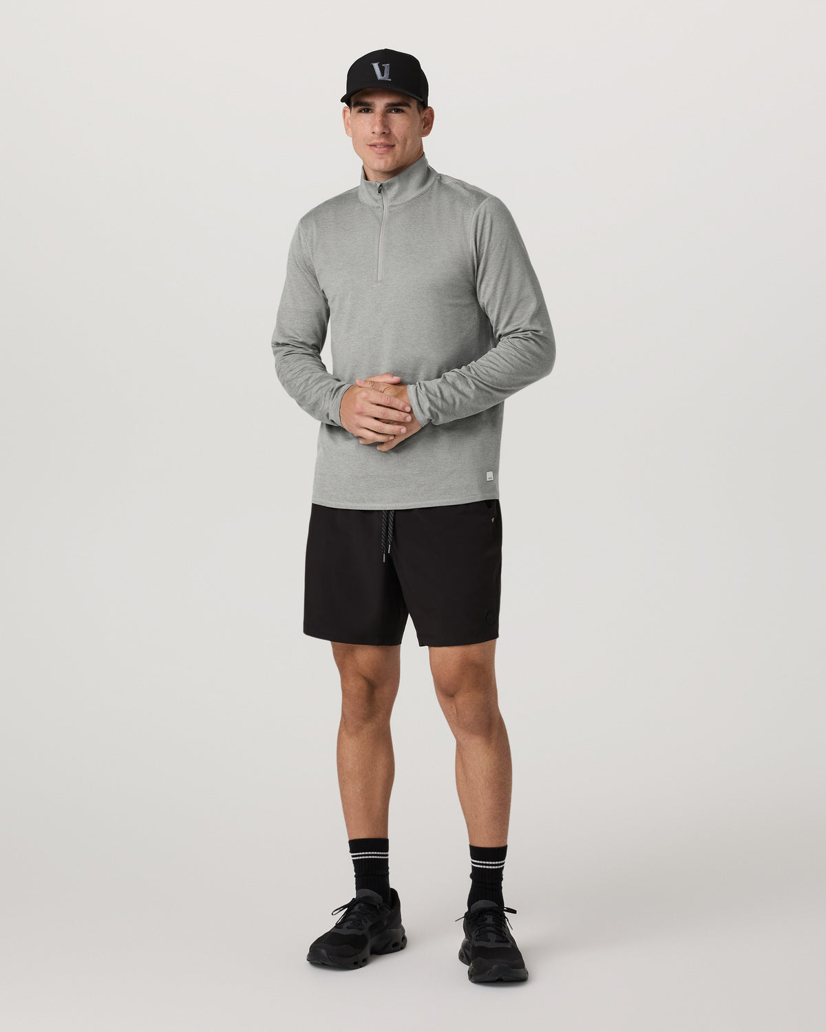 Vuori Ponto 1/2 Zip Mock Neck Men's Driftwood Heather Top
