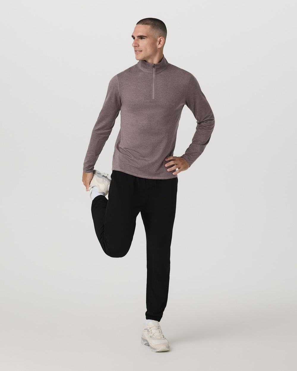 Vuori Ponto 1/2 Zip Mock Neck Men's Huckleberry Heather Top
