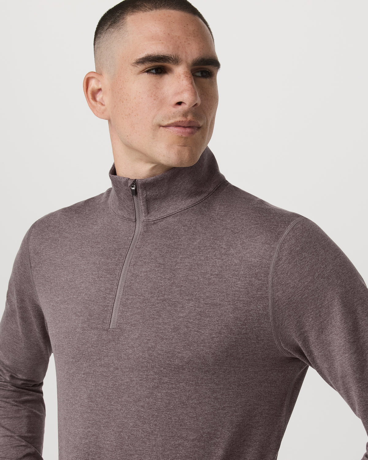 Vuori Ponto 1/2 Zip Mock Neck Men's Huckleberry Heather Top