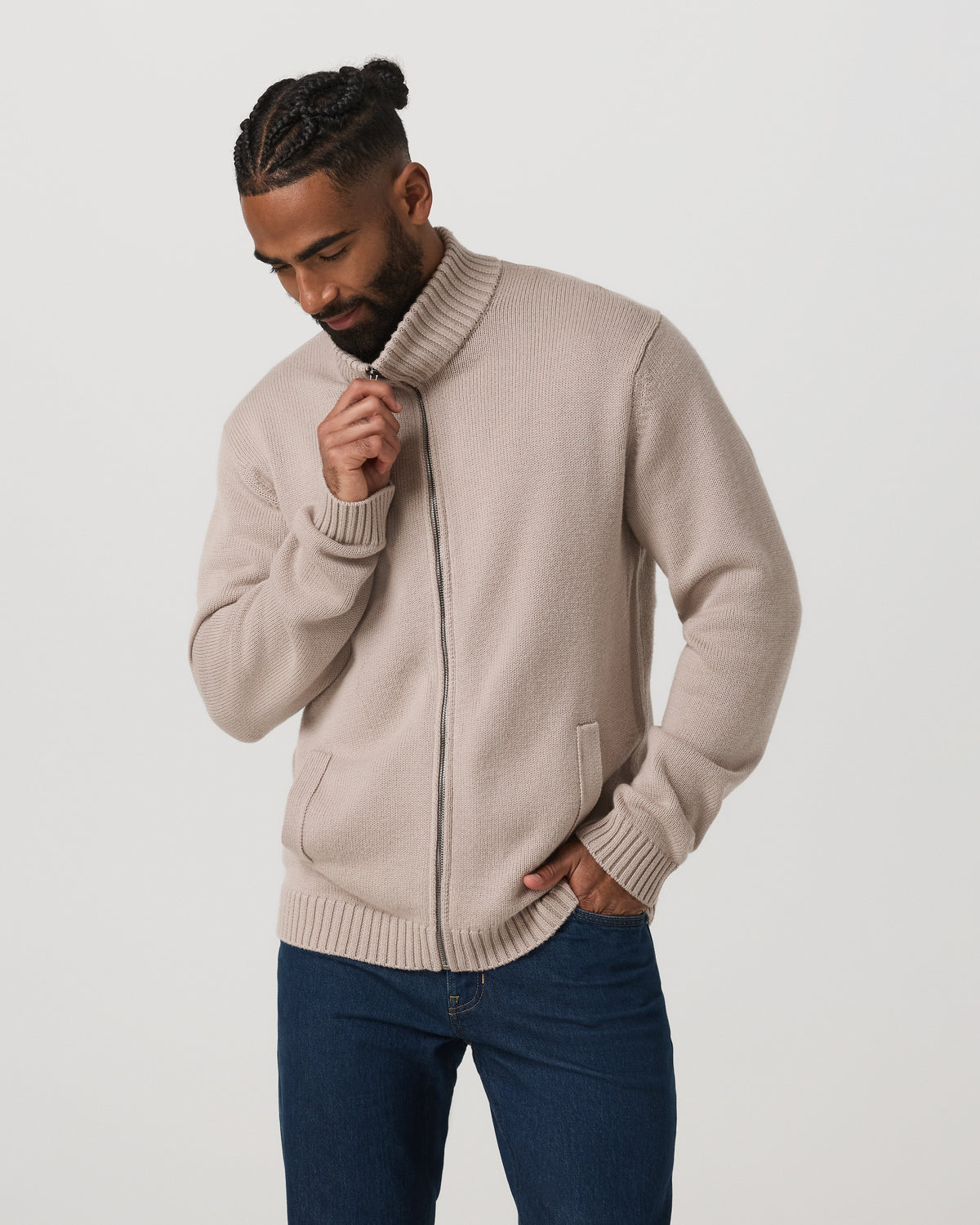 Vuori Denver Full Zip Sweater Men's Willow Grey Zip Sweater