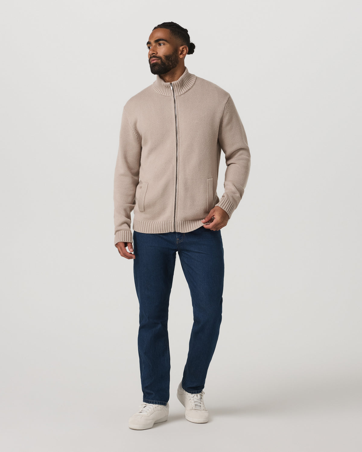 Vuori Denver Full Zip Sweater Men's Willow Grey Zip Sweater