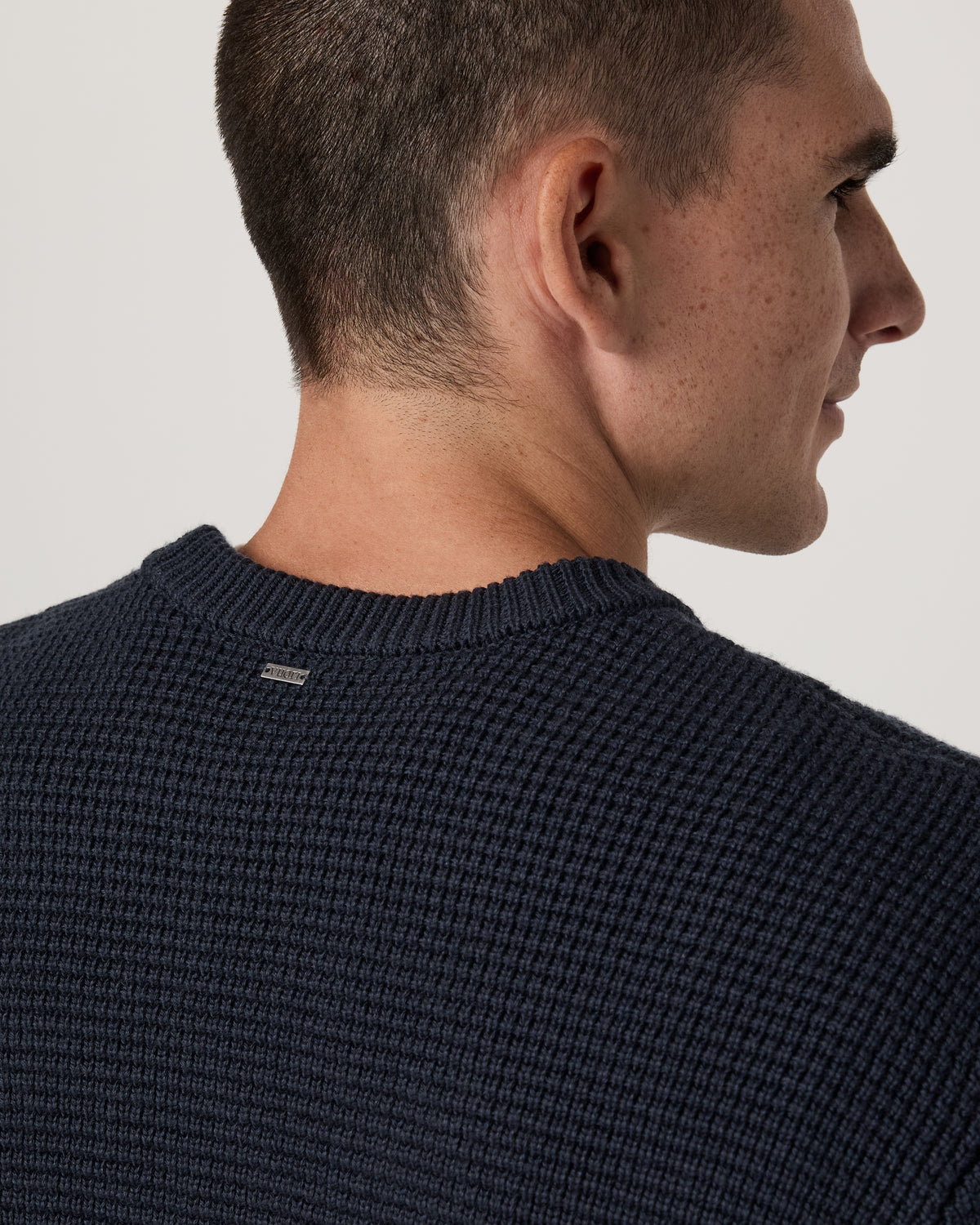 Vuori Denver Waffle Crew Sweater Men's Navy Wool Sweater
