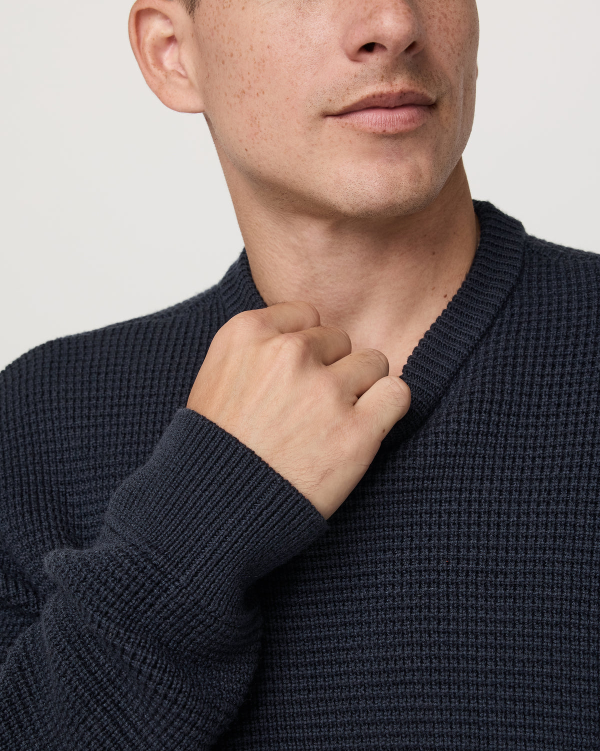Vuori Denver Waffle Crew Sweater Men's Navy Wool Sweater