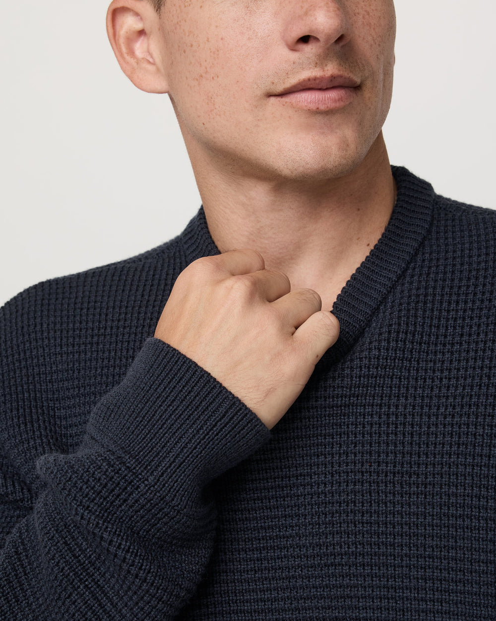 Vuori Denver Waffle Crew Sweater Men's Navy Wool Sweater