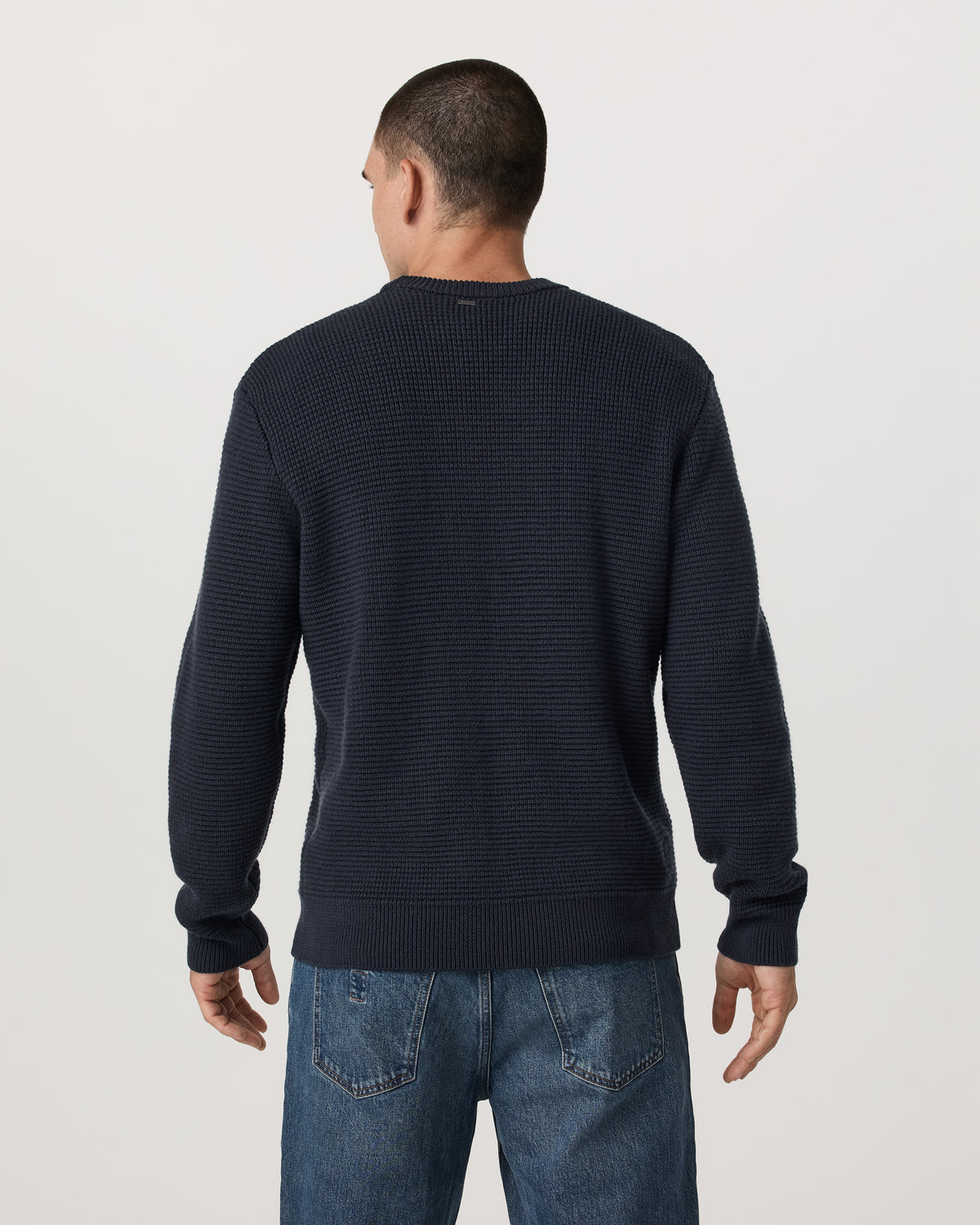 Vuori Denver Waffle Crew Sweater Men's Navy Wool Sweater