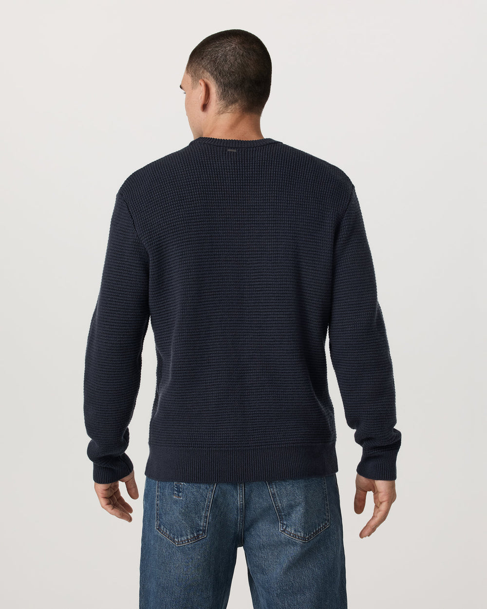 Vuori Denver Waffle Crew Sweater Men's Navy Wool Sweater