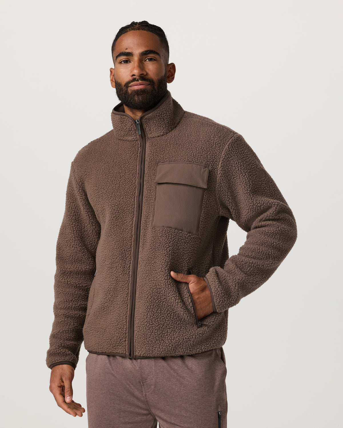 Vuori Alpine Fleece Full Zip Men's Elm Mock Neck Jacket