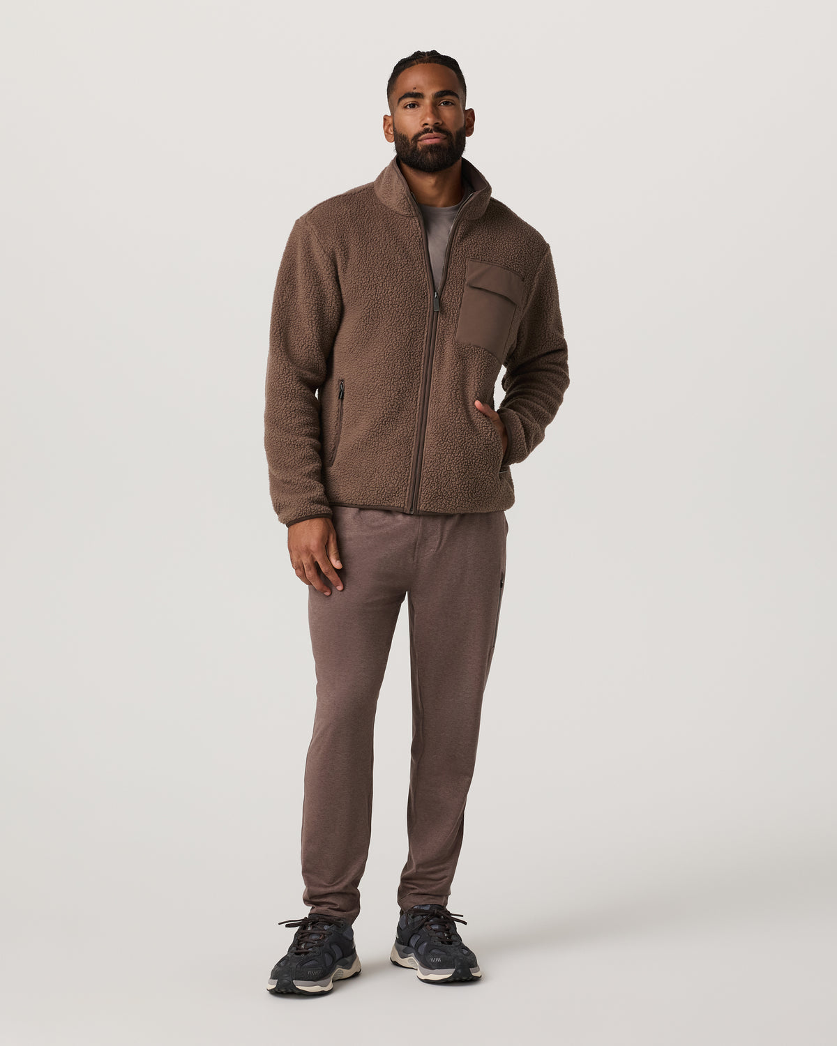 Vuori Alpine Fleece Full Zip Men's Elm Mock Neck Jacket