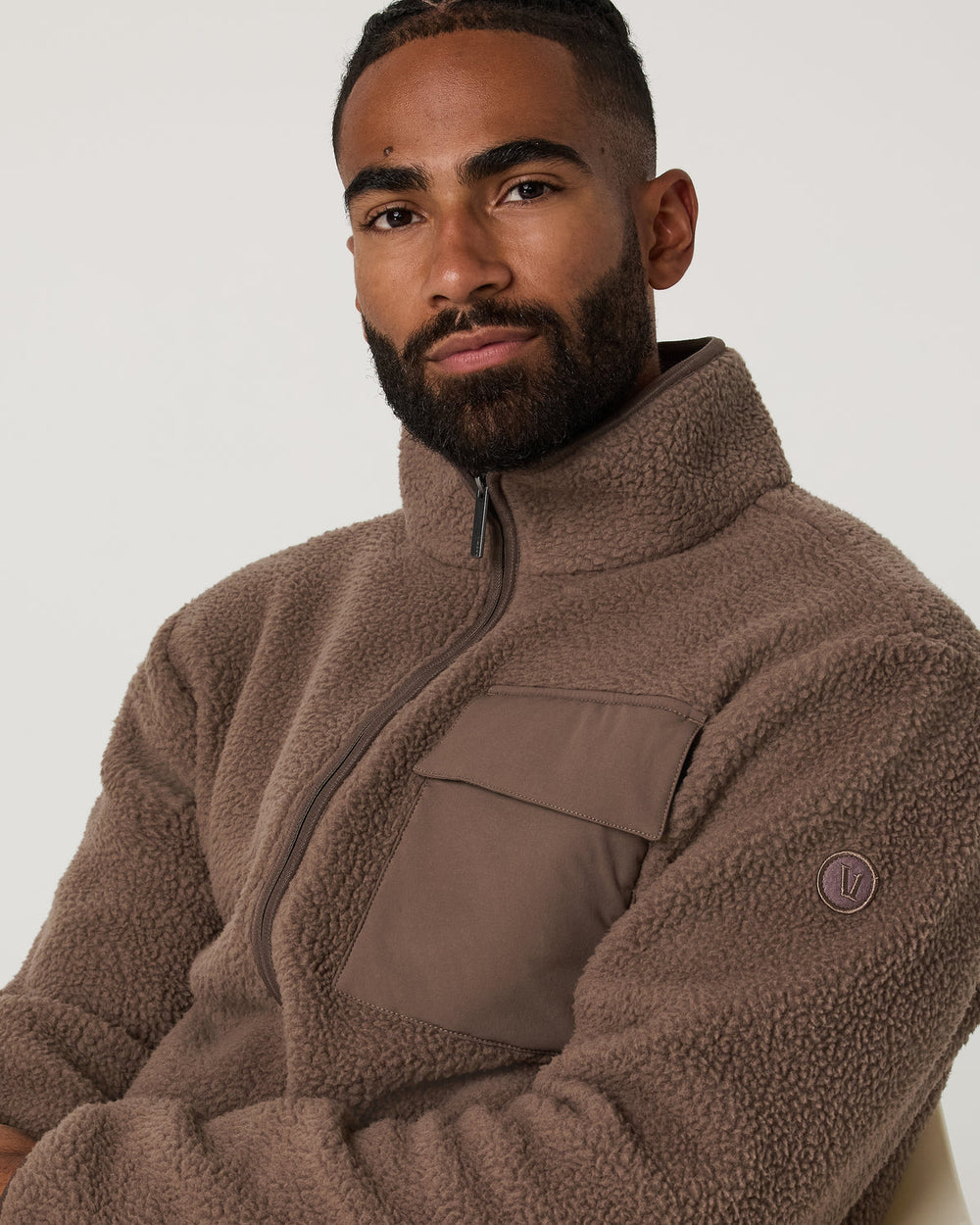 Vuori Alpine Fleece Full Zip Men's Elm Mock Neck Jacket