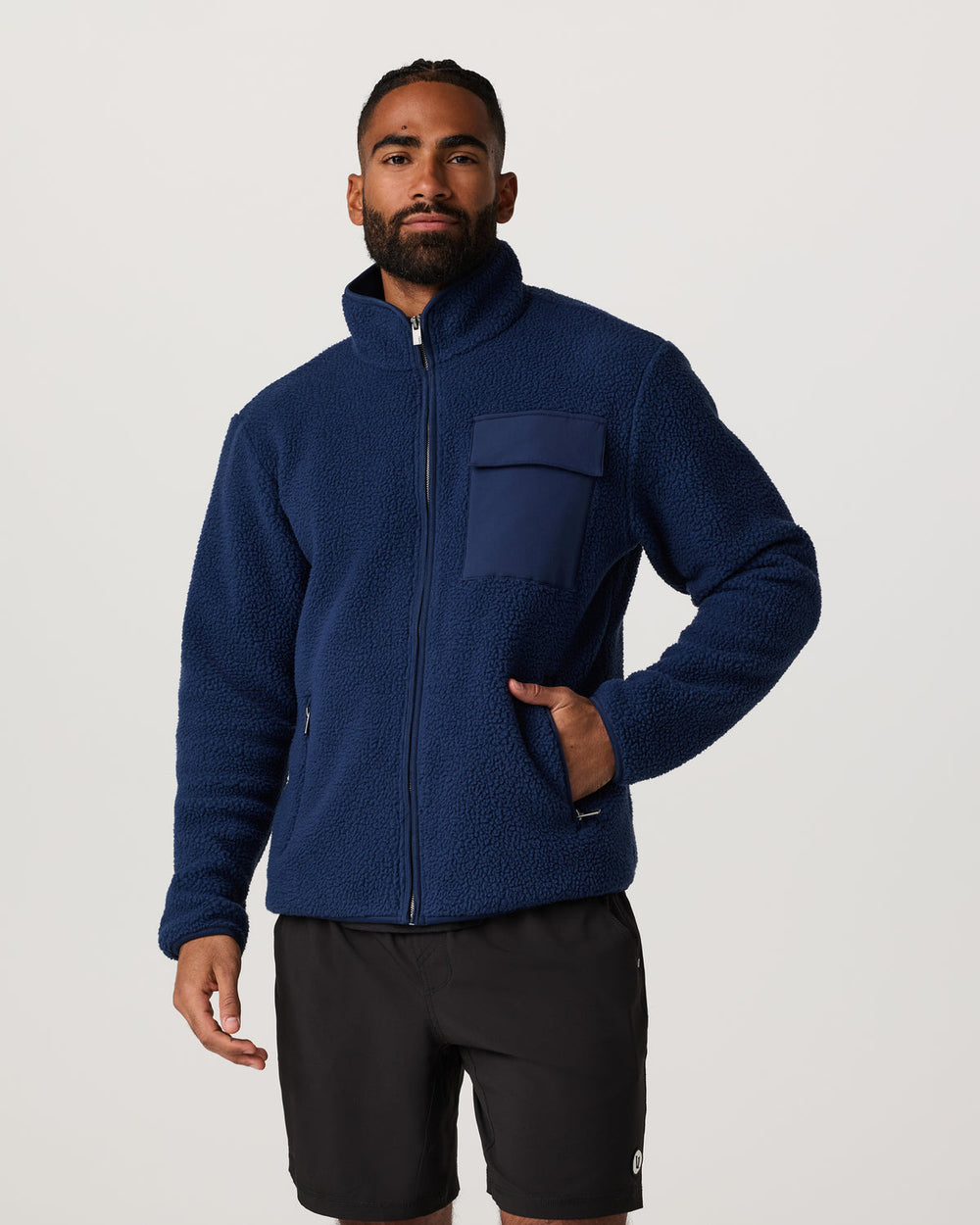 Vuori Alpine Fleece Full Zip Men's Blue Coast Mock Neck Jacket