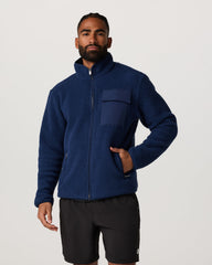 Vuori Alpine Fleece Full Zip Men's Blue Coast Mock Neck Jacket