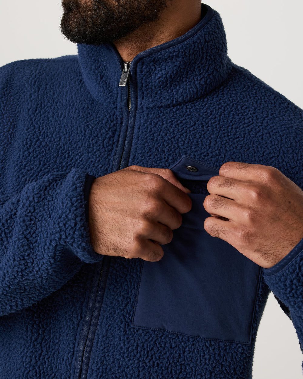 Vuori Alpine Fleece Full Zip Men's Blue Coast Mock Neck Jacket