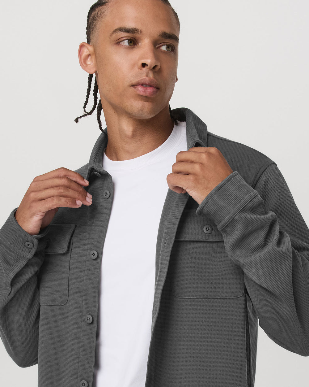 Vuori Waffle Shirt Jacket Men's Versatile Dark Pewter Jacket