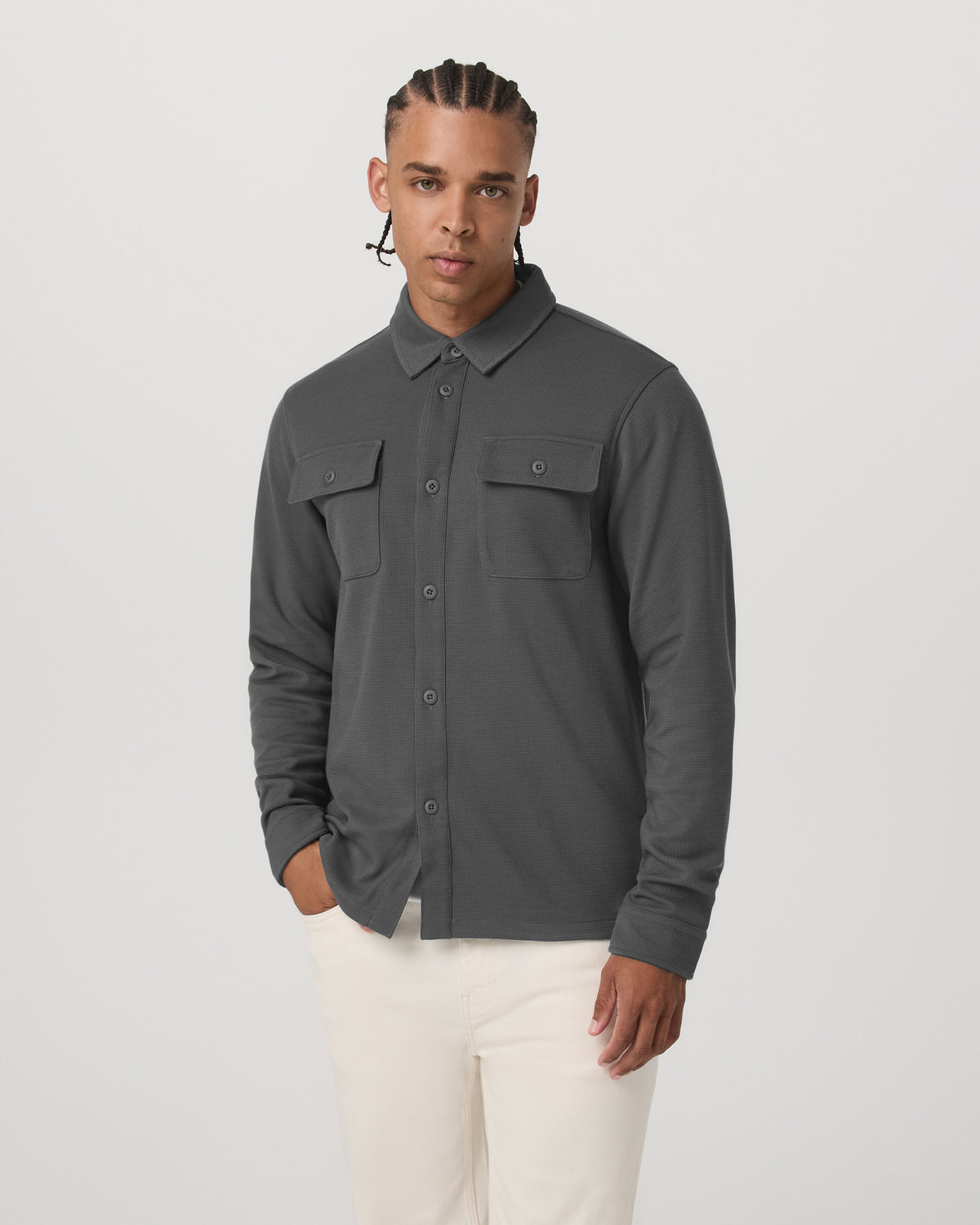 Vuori Waffle Shirt Jacket Men's Versatile Dark Pewter Jacket