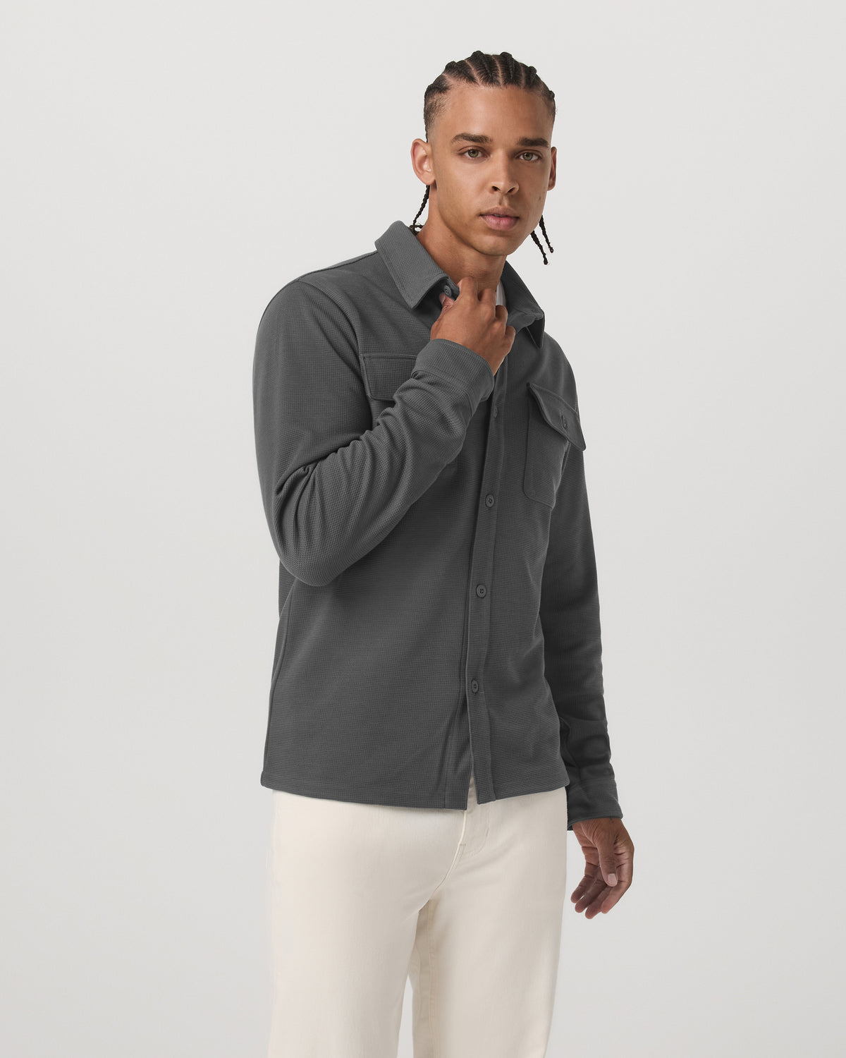 Vuori Waffle Shirt Jacket Men's Versatile Dark Pewter Jacket