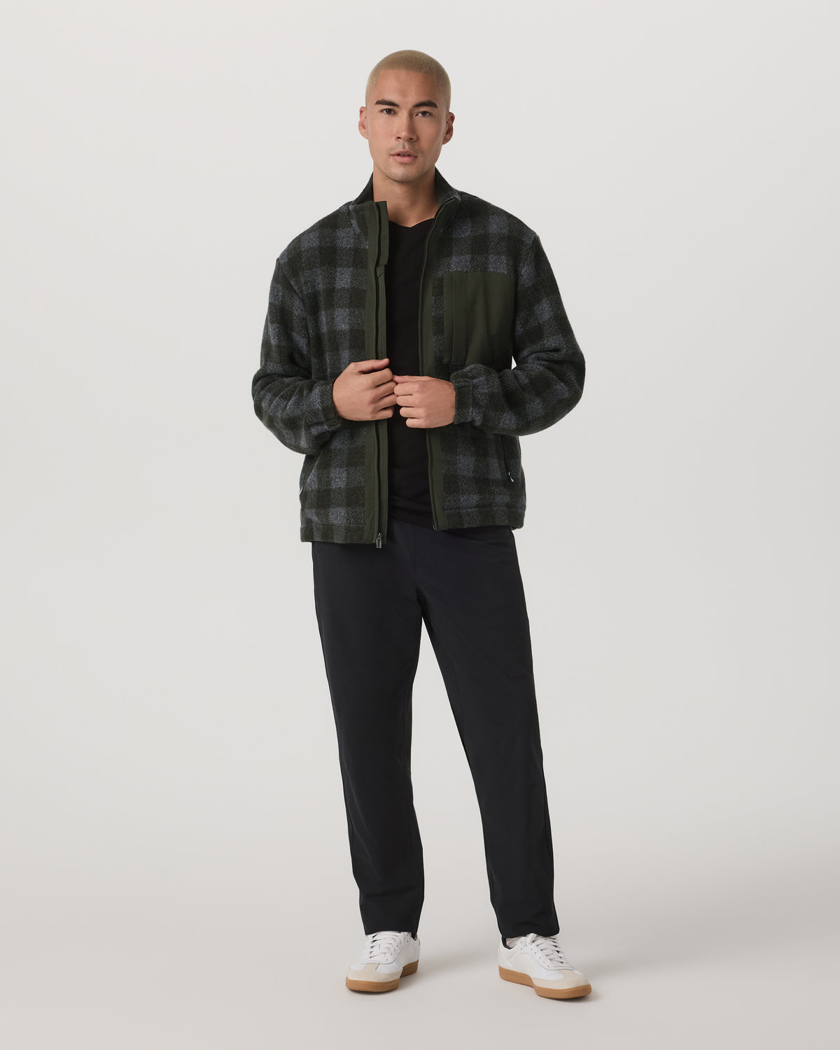 Vuori Ridge Fleece Jacket Men's Olive Plaid Zip-Up