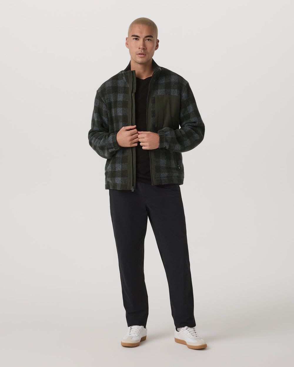 Vuori Ridge Fleece Jacket Men's Olive Plaid Zip-Up