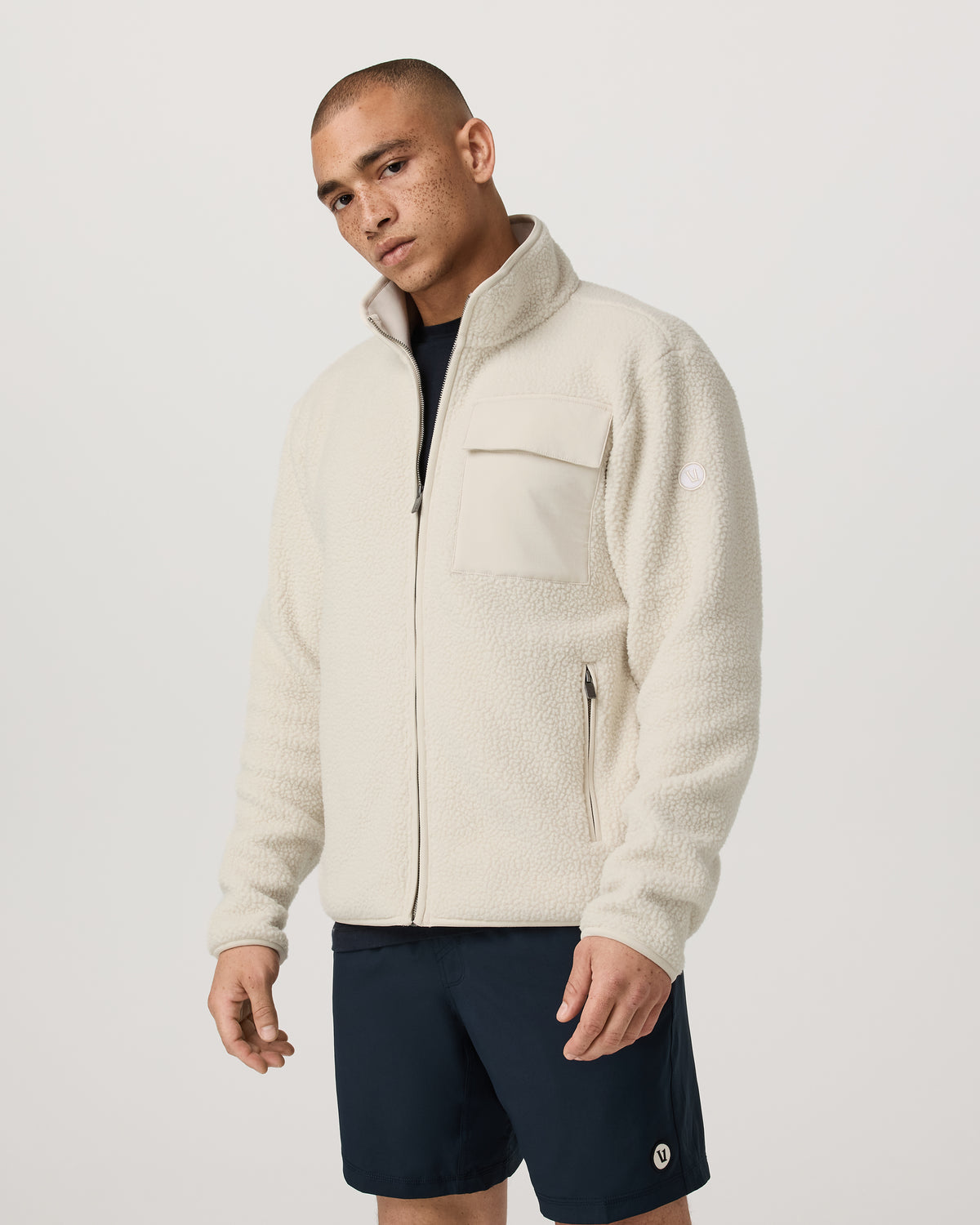 Vuori Alpine Fleece Full Zip Men's Bone Mock Neck Jacket