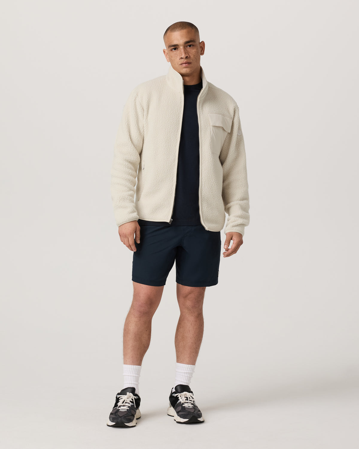 Vuori Alpine Fleece Full Zip Men's Bone Mock Neck Jacket