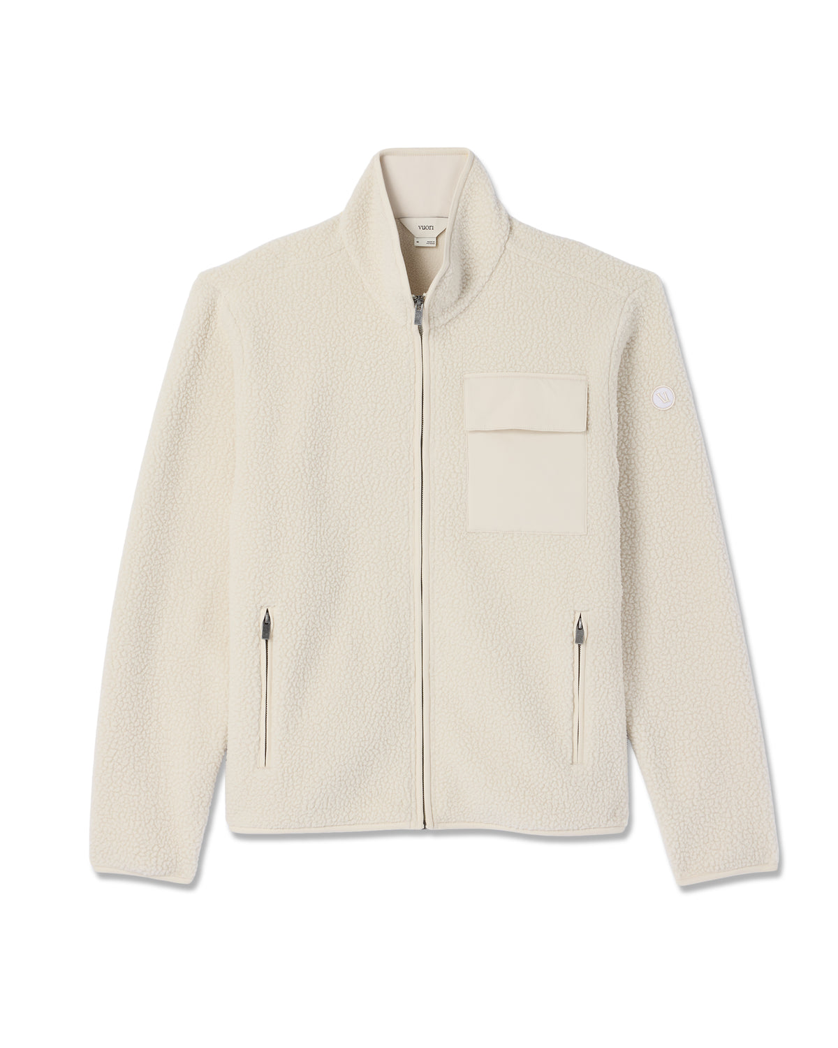 Vuori Alpine Fleece Full Zip Men's Bone Mock Neck Jacket