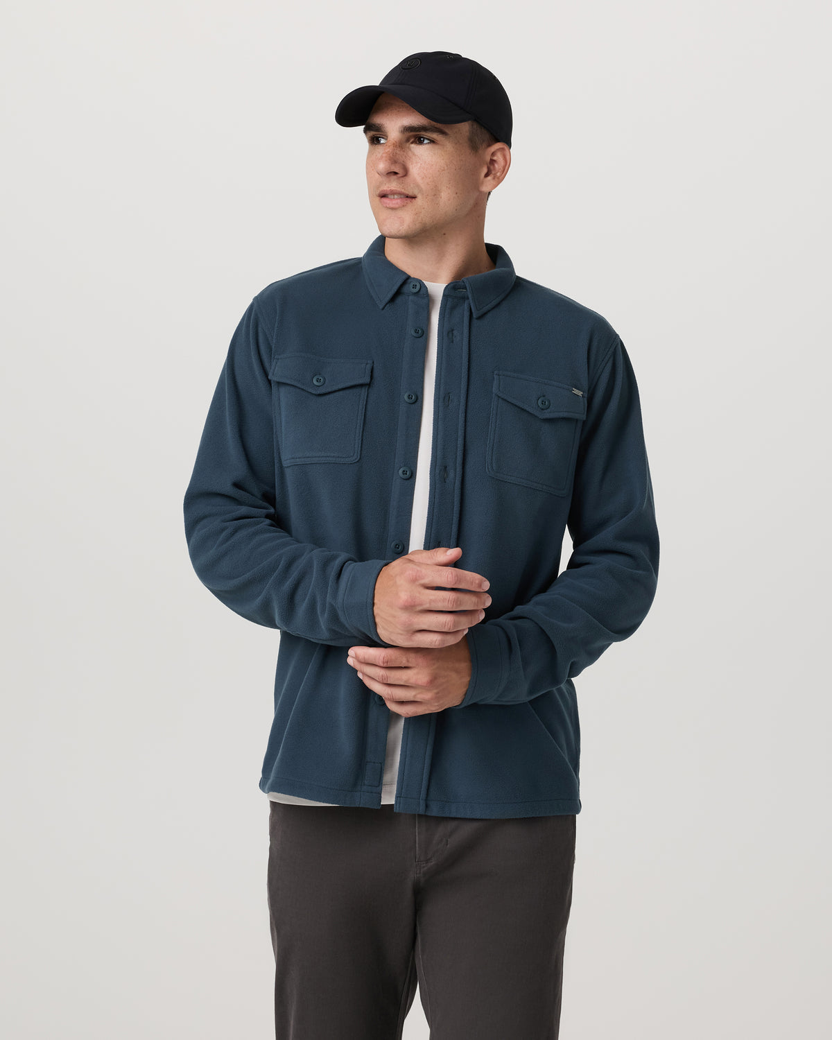 Vuori Aspen Shirt Jacket Men's Ocean Blue Fleece Shirt Jacket