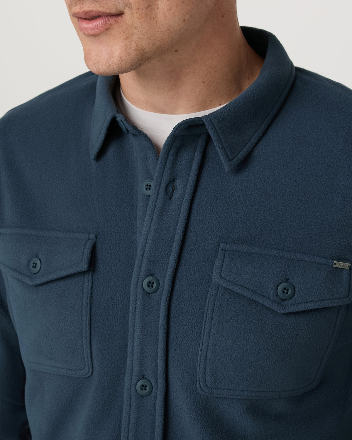 Vuori Aspen Shirt Jacket Men's Ocean Blue Fleece Shirt Jacket