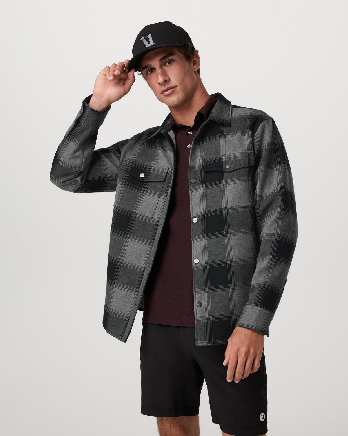 Vuori Range Shirt Jacket 2.0 Men's Dark Pewter Plaid Jacket