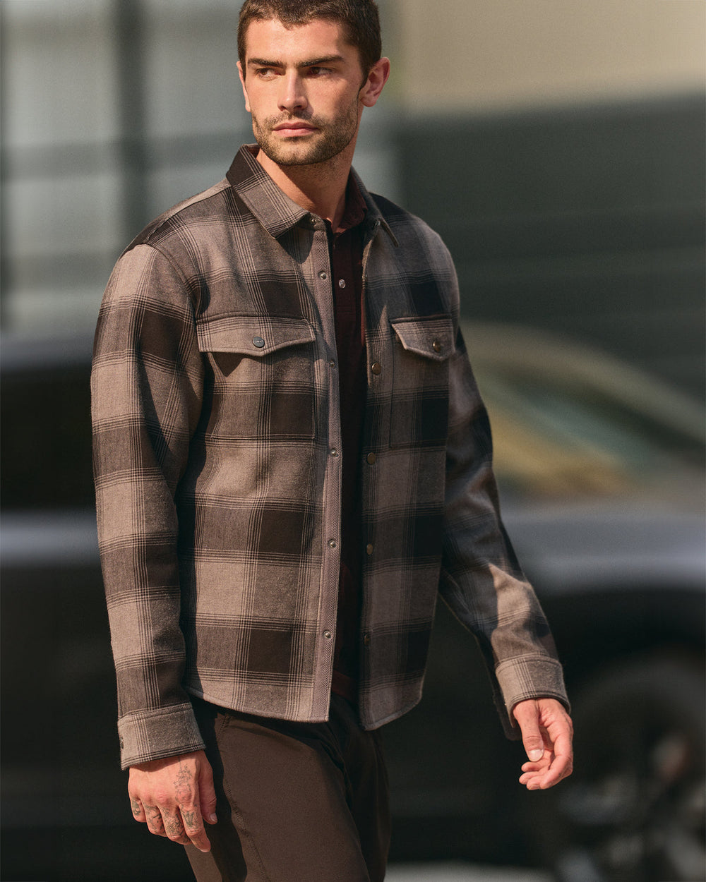 Vuori Range Shirt Jacket 2.0 Men's Dark Pewter Plaid Jacket
