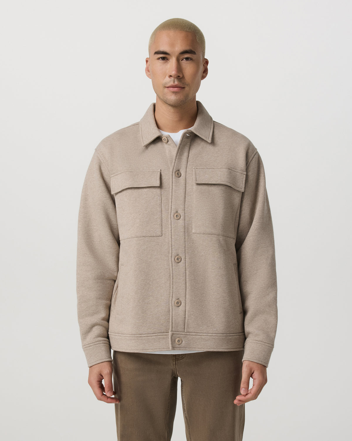 Vuori Seaside Shirt Jacket Men's Acorn Heather Fleece Jacket