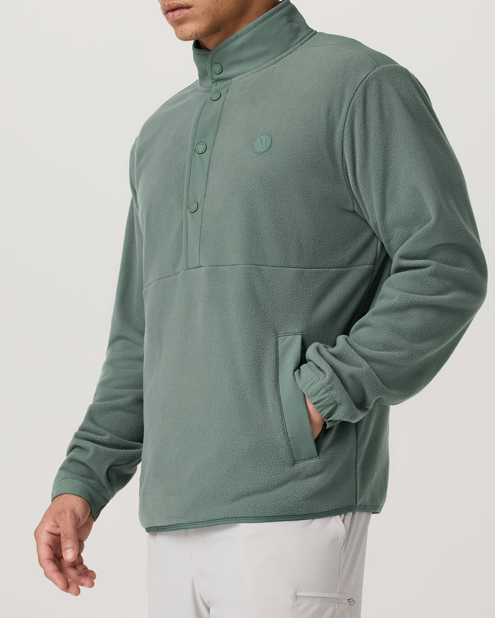 Vuori Aspen 1/2 Snap Men's Fleece Mock-Neck Pullover: Marsh